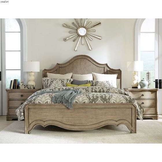 The Corinne Panel Bed in Acacia Finish in room
