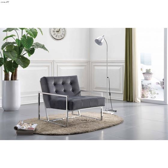 Alexis Grey Velvet Upholstered Accent Chair - 2