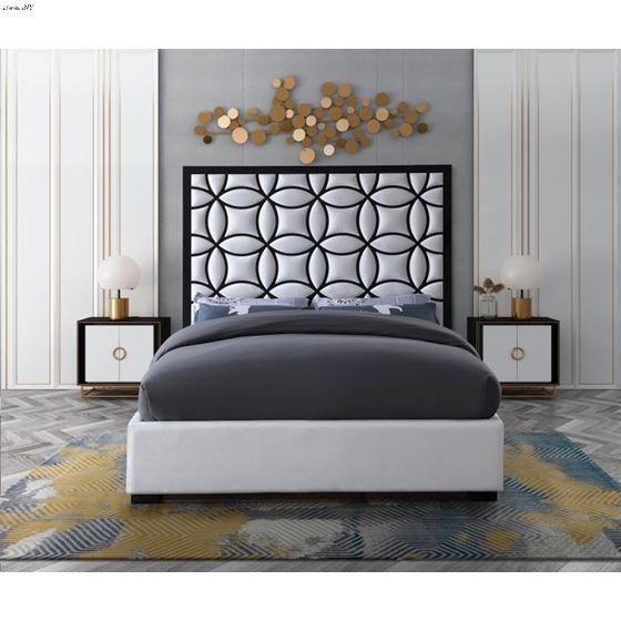 Taj King White Velvet Upholstered Bed-4