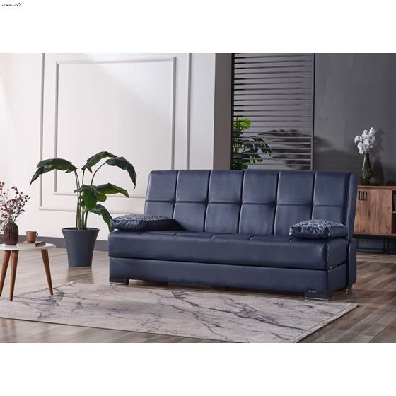 Soho Blue Leatherette Convertible Sofa Bed with-4