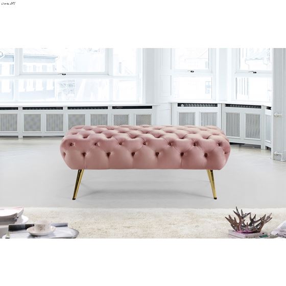 Amara Pink Velvet Upholstered Tufted Bench