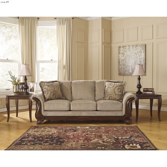 Lanett Barley Fabric Sofa with Wood Trim 44900-2
