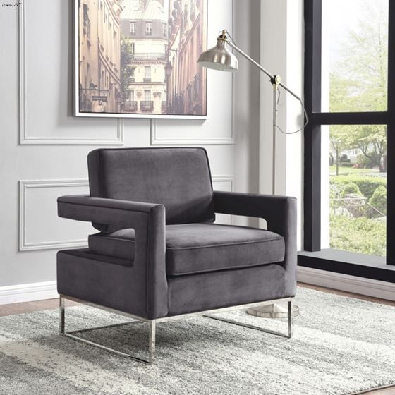 Noah Grey Velvet Upholstered Accent Chair - 2