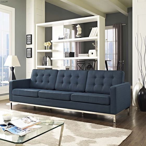 Loft Modern Blue Fabric Tufted Sofa EEI-2052-AZU by Modway in room