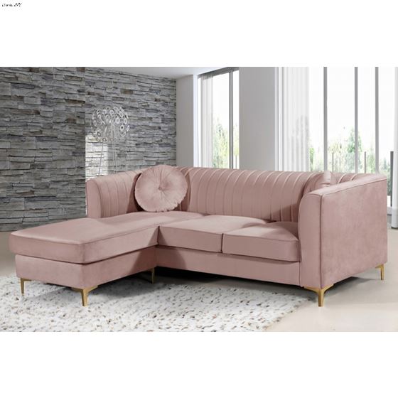 Serpentine Pink Velvet Upholstered Sectional - 2