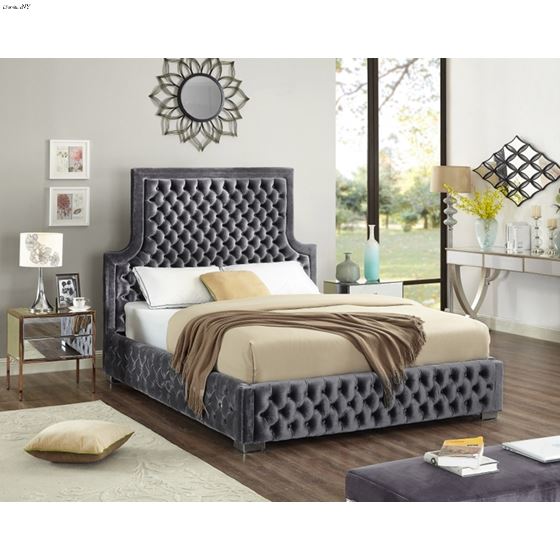 Sedona Grey Velvet Upholstered Tufted Platfrom Bed