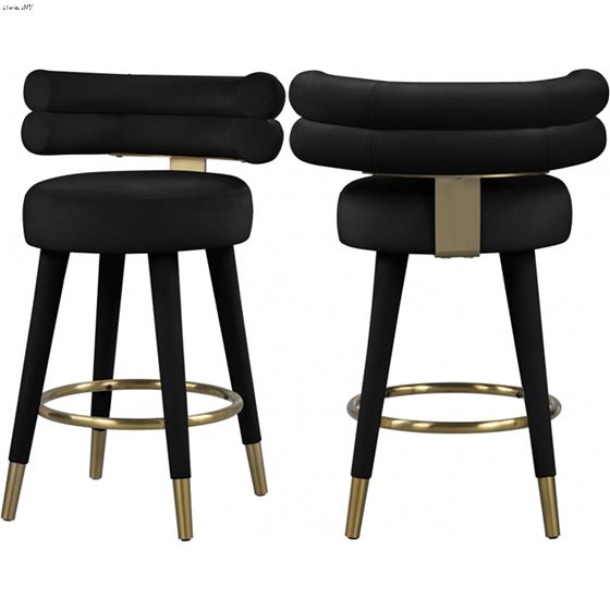 Fitzroy Black Velvet Counter Stool - Set of 2-2