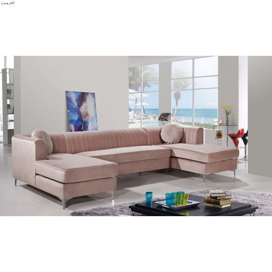 Graham Pink Velvet Upholstered Sectional-Chrome-2