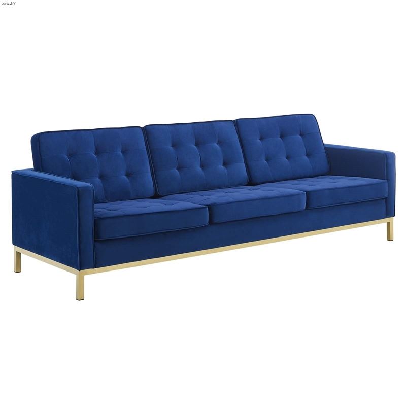 Loft Modern Navy Velvet and Gold Legs Tufted Sofa