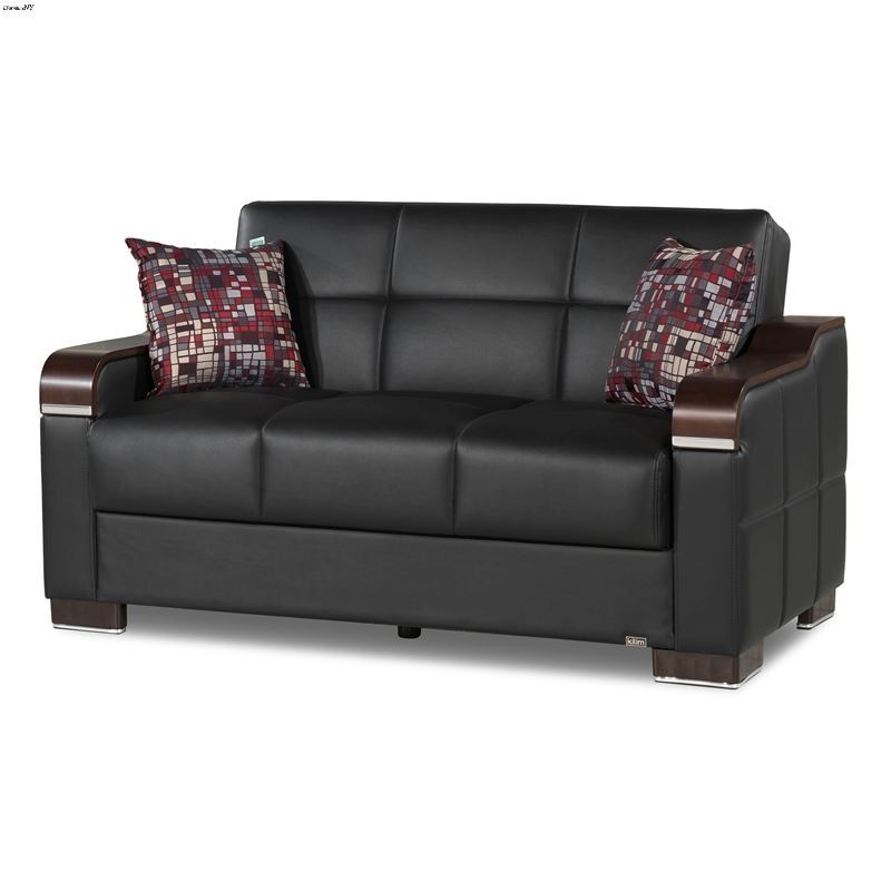 Uptown Black Leatherette Loveseat