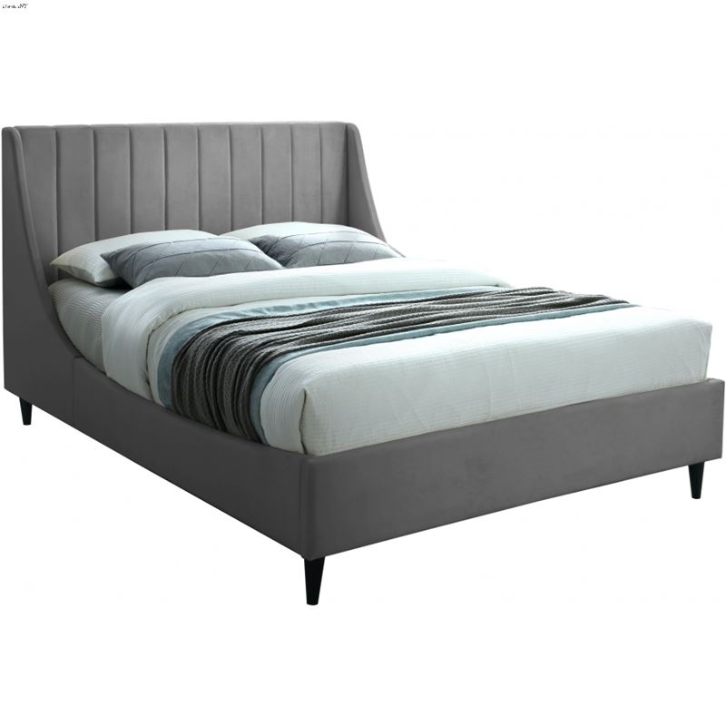 Eva Grey Velvet Upholstered Bed