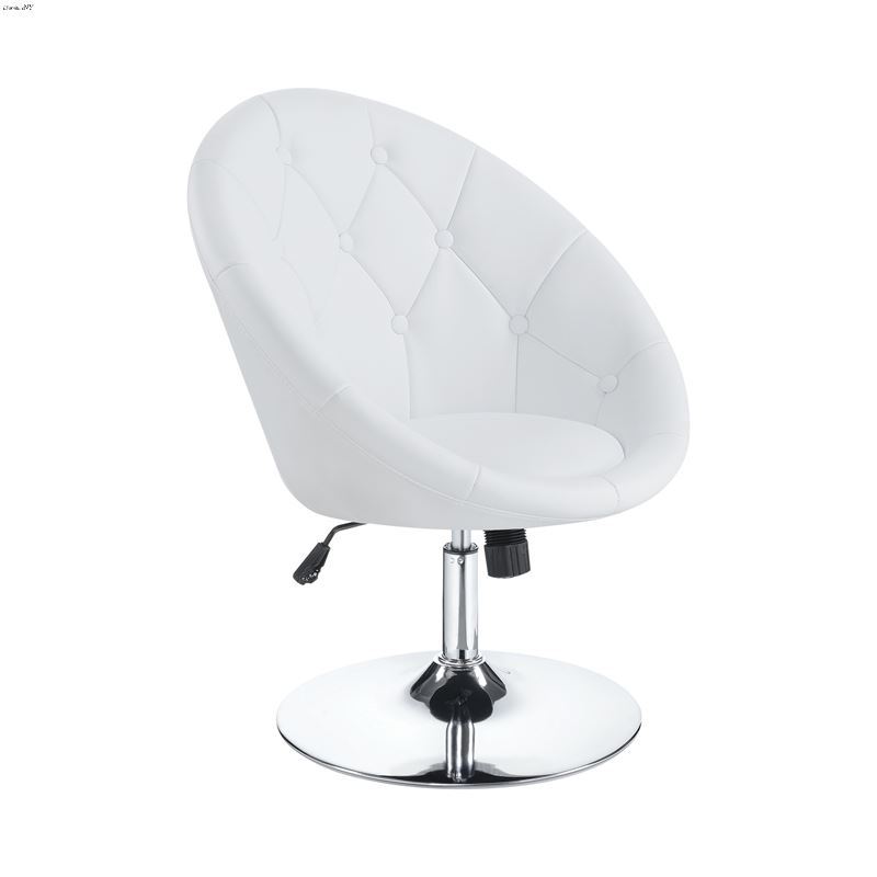 Round Tufted Swivel Chair White And Chrome 102583