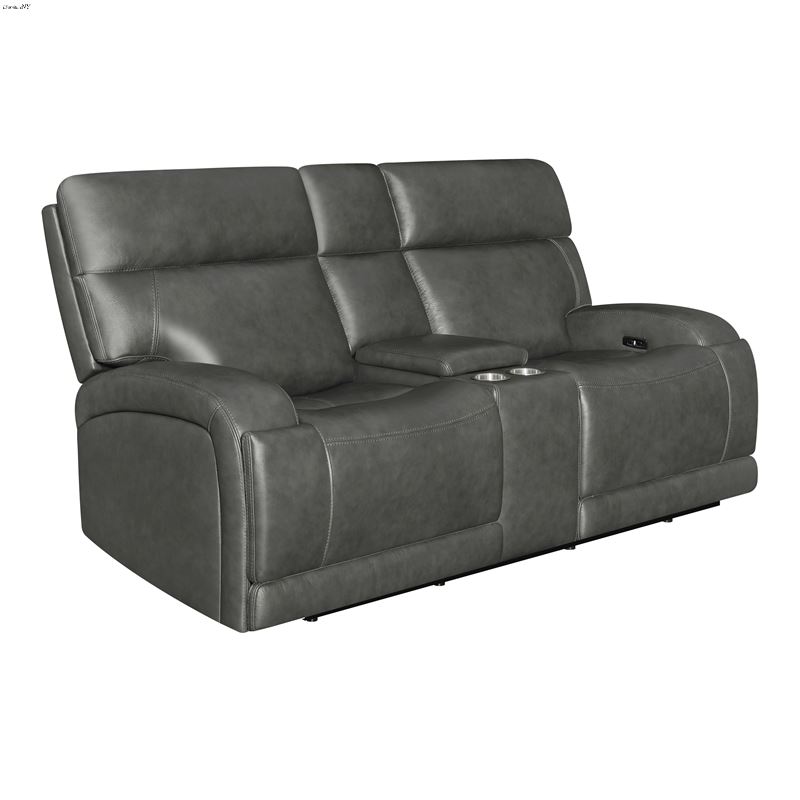 Longport Charcoal Leather Power Reclining Loveseat