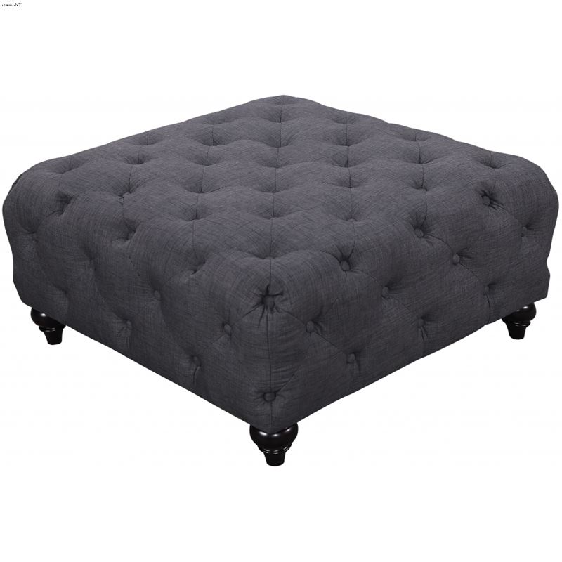 Chesterfield Grey Fabric Upholstered Tufted Ottoma
