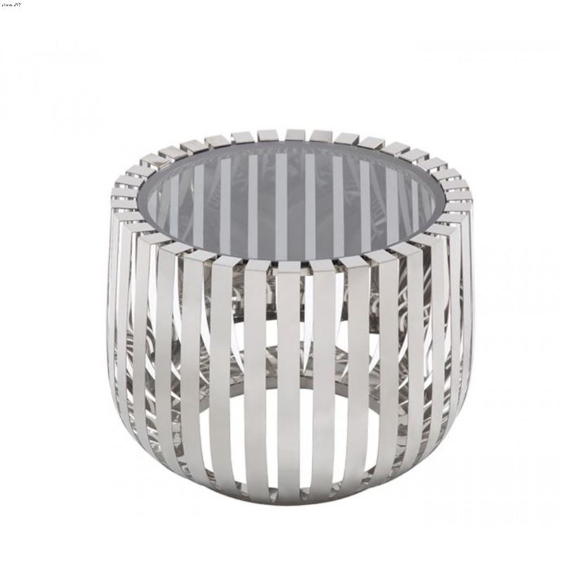 Cage Modern Stainless Steel End Table w/ Glass Top