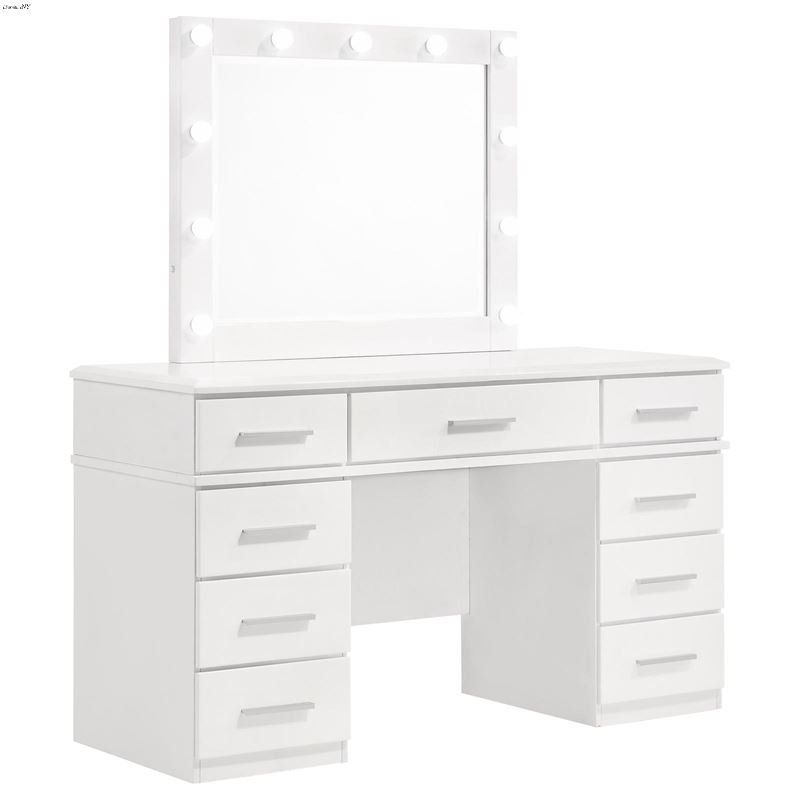 Felicity White 9 Drawer Vanity Desk with Lighted M