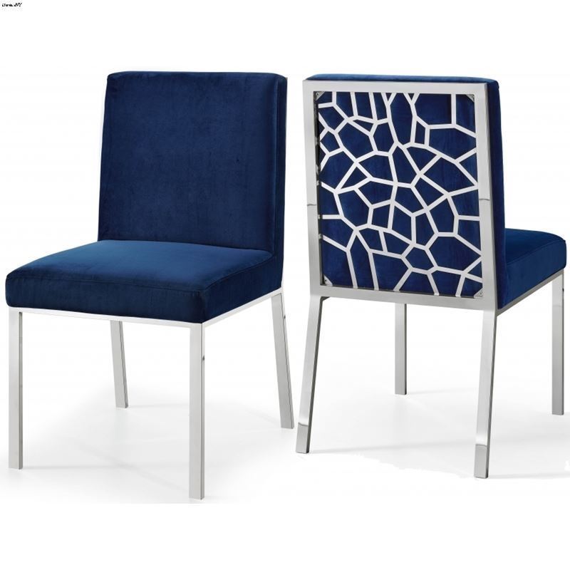 Opal Navy Upholstered Velvet Dining Chair - Chrome