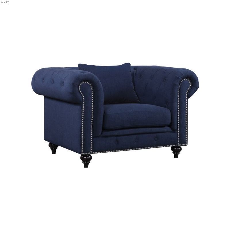 Chesterfield Navy Linen Tufted Chair
