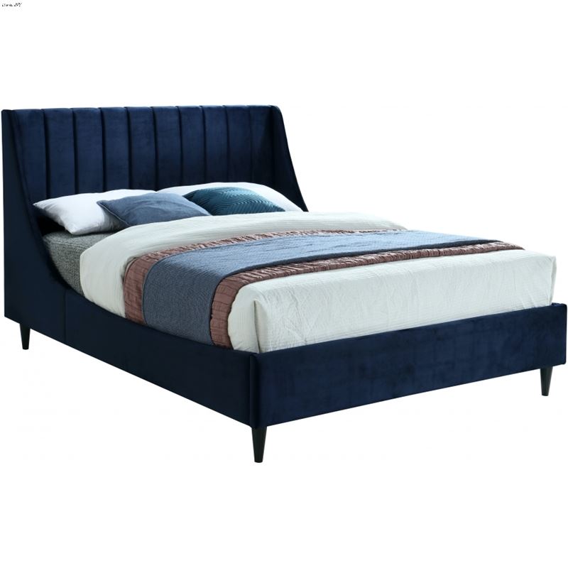 Eva Navy Velvet Upholstered Bed
