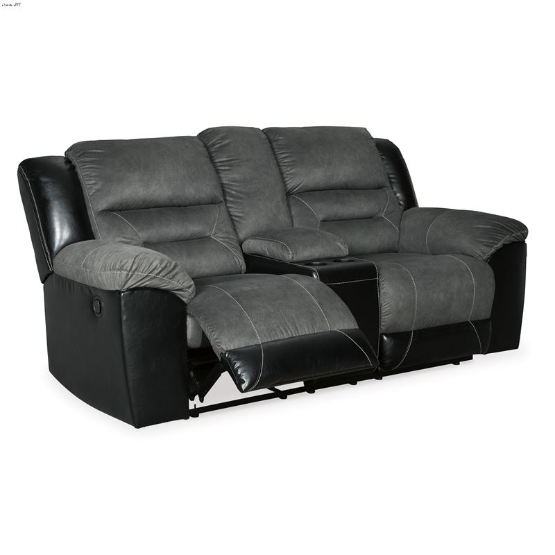 Earhart Slate Fabric Reclining Loveseat with Conso
