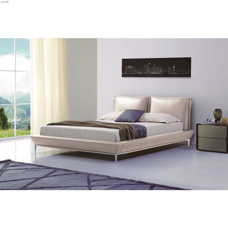 Ritz Modern Grey Leather Platform Bed by BH Design