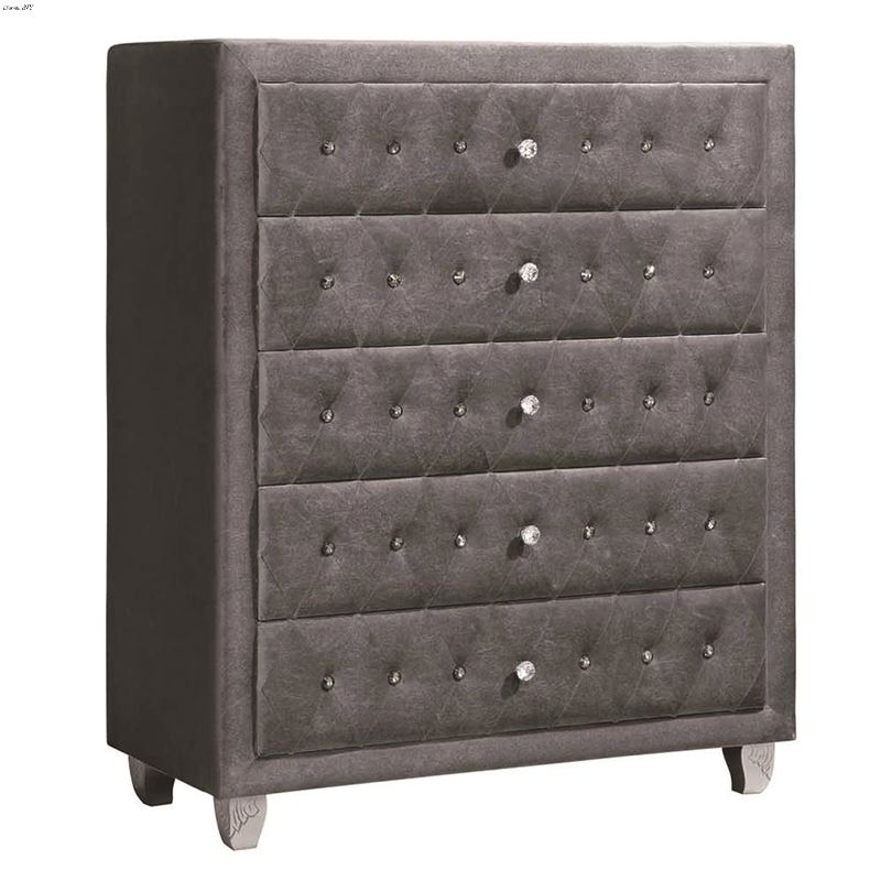 Deanna Grey Velvet 5 Drawer Chest 205105