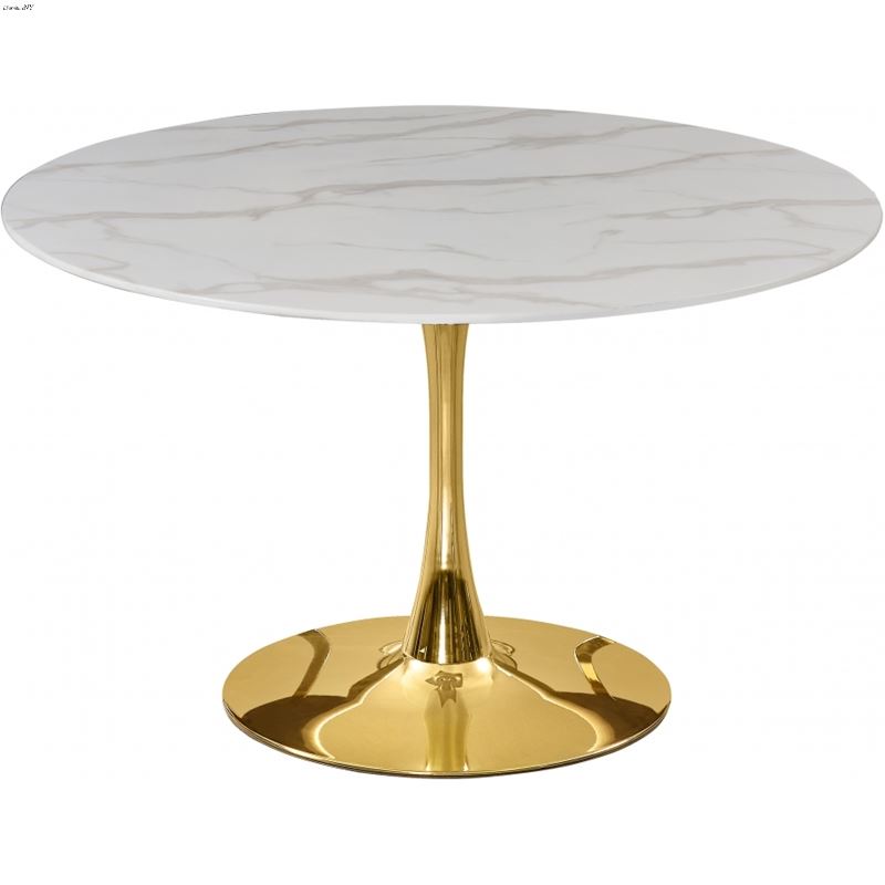 Tulip 48 Inch Round Faux Marble Dining Table - Gol