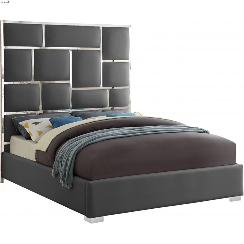 Milan Grey Queen Faux Leather Upholstered Bed
