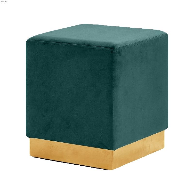 Jax Green Velvet Upholstered Ottoman/Stool - Gold 