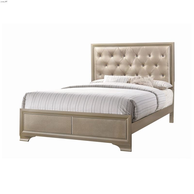 Beaumont Champagne Upholstered Tufted Queen Bed 20