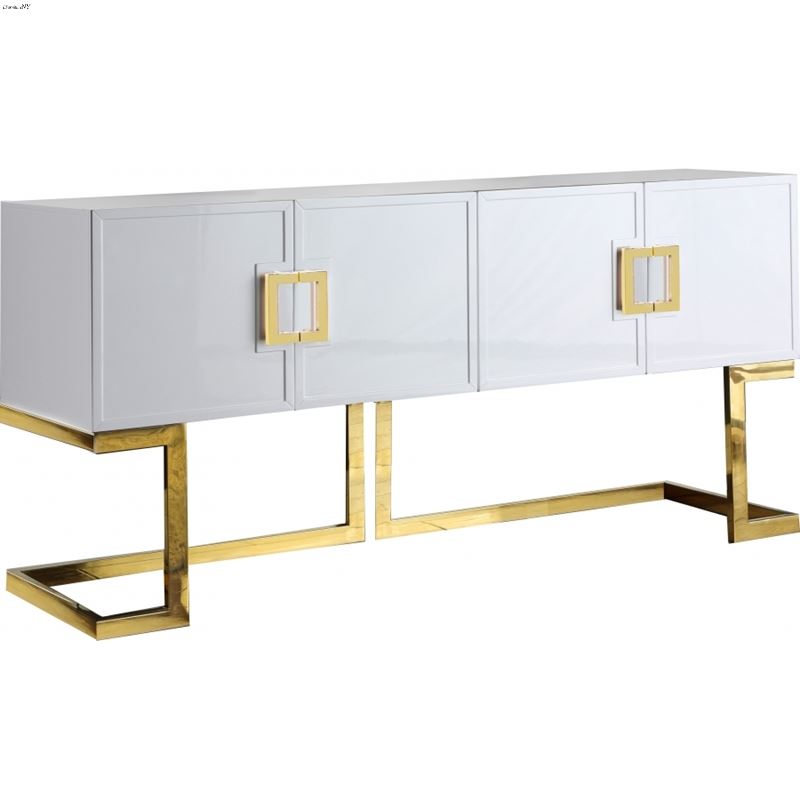 Beth White Lacquer Buffet/Console Table - Gold Bas