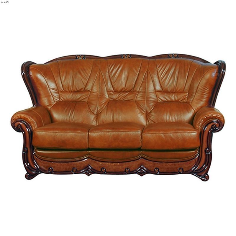 Traditional 100 Brown Italian Leather Sofa With Wo