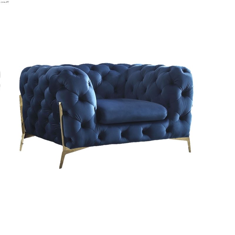 Chester Blue Velvet Tufted Chair with Gold Legs