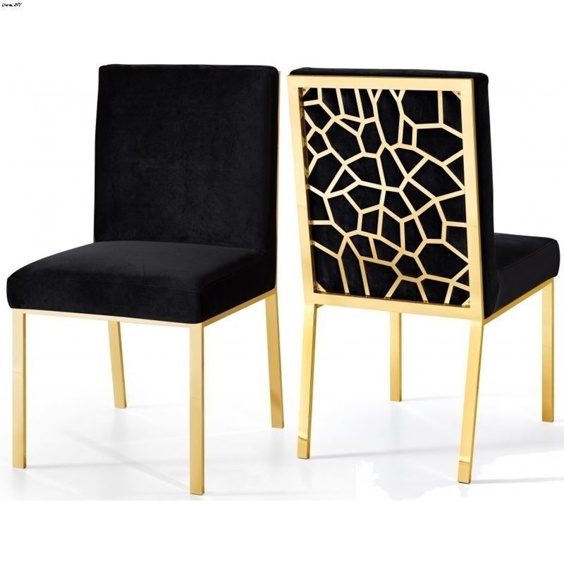 Opal Black Upholstered Velvet Dining Chair - Gold