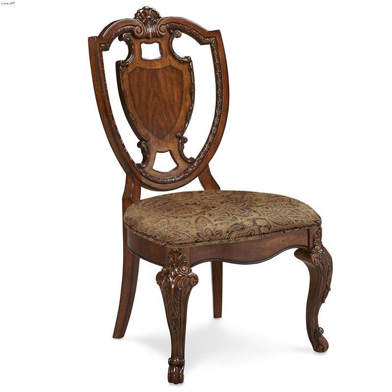 Old World Shield Back Side Chair with Fabric Seat