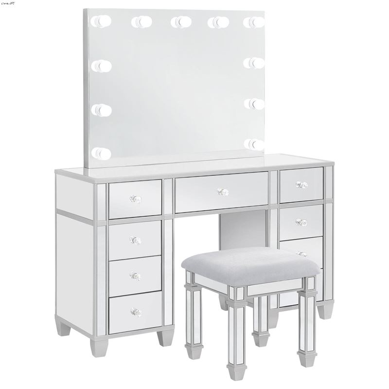 Allora Mirrored 9 Drawer Vanity Set with Hollywood
