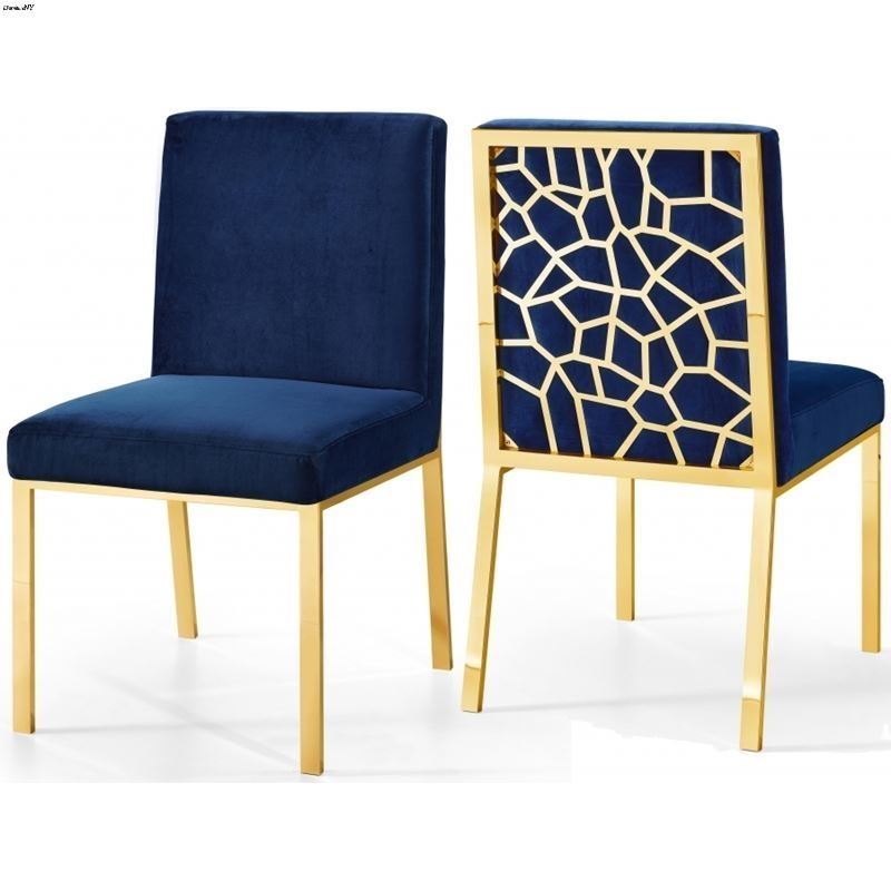 Opal Navy Upholstered Velvet Dining Chair - Gold B