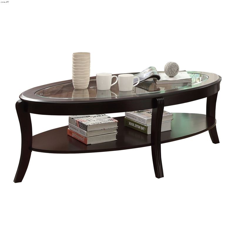 Pierre Espresso and Glass Oval Coffee Table 3508-3