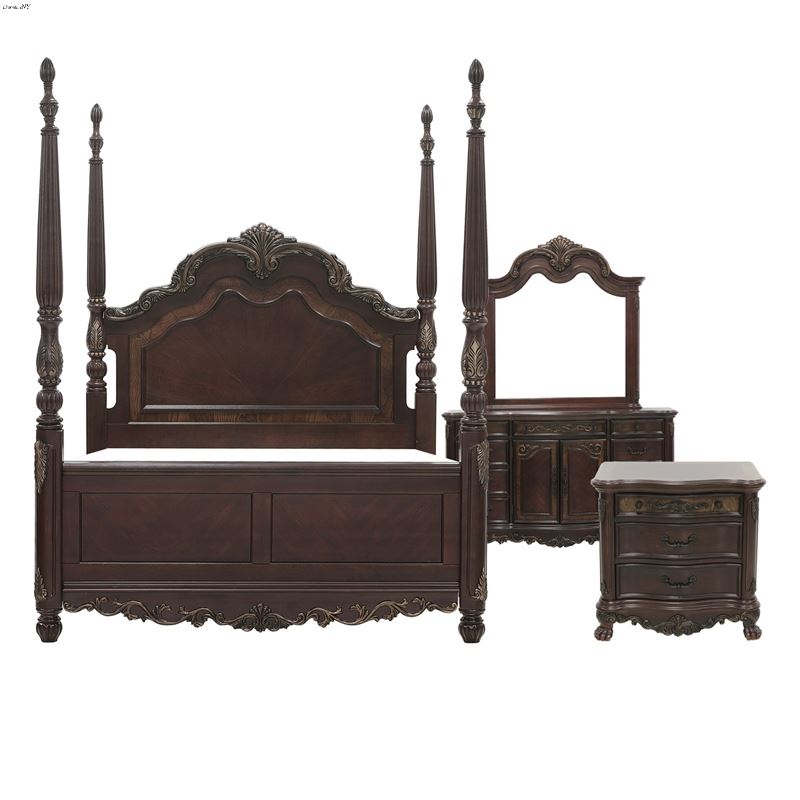 Deryn Park Cherry King Poster Bed 4pc Bedroom Set