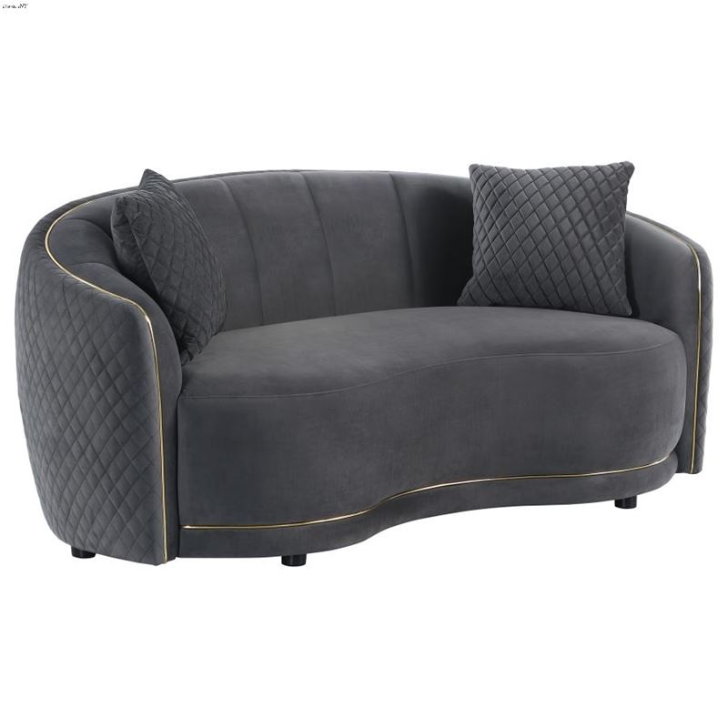 Brookside Dark Grey Velvet Curved Loveseat 504845