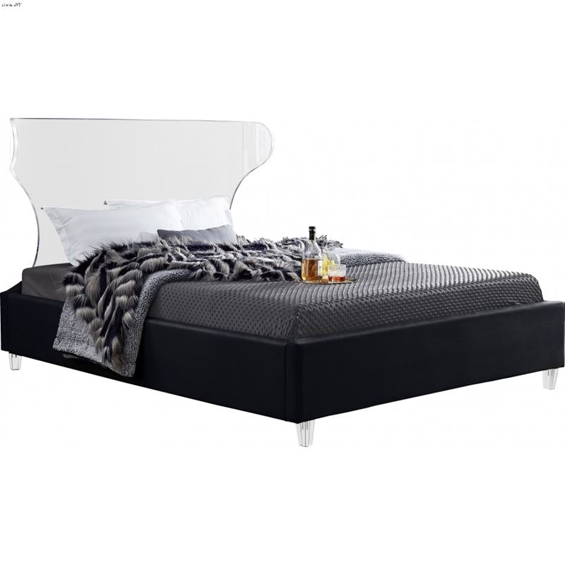 Ghost Acrylic and Black Velvet Upholstered Bed