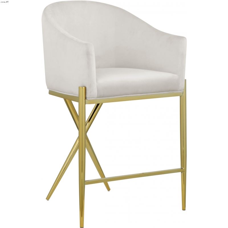 Xavier Cream Velvet and Gold Counter Stool