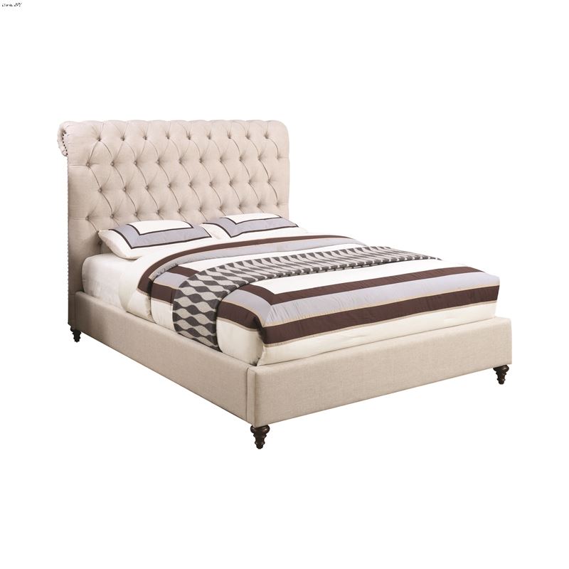 Devon Biege King Tufted Upholstered Sleigh Bed 300