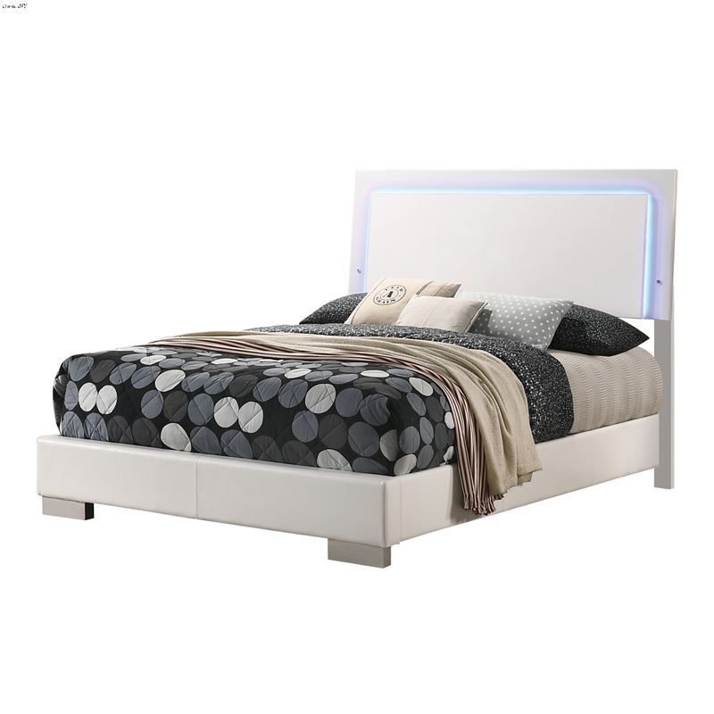 Felicity Glossy White Queen Panel Bed with LED Lig