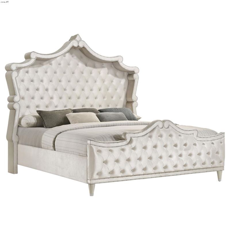 Antonella Ivory Upholstered Shelter Panel Bed 2235