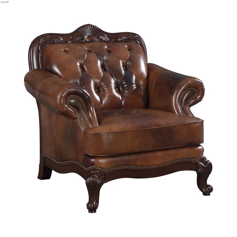 Victoria Rolled Arm Chair Tri-Tone Warm Brown Leat