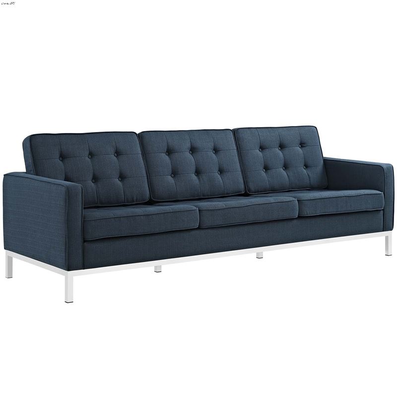 Loft Modern Blue Fabric Tufted Sofa