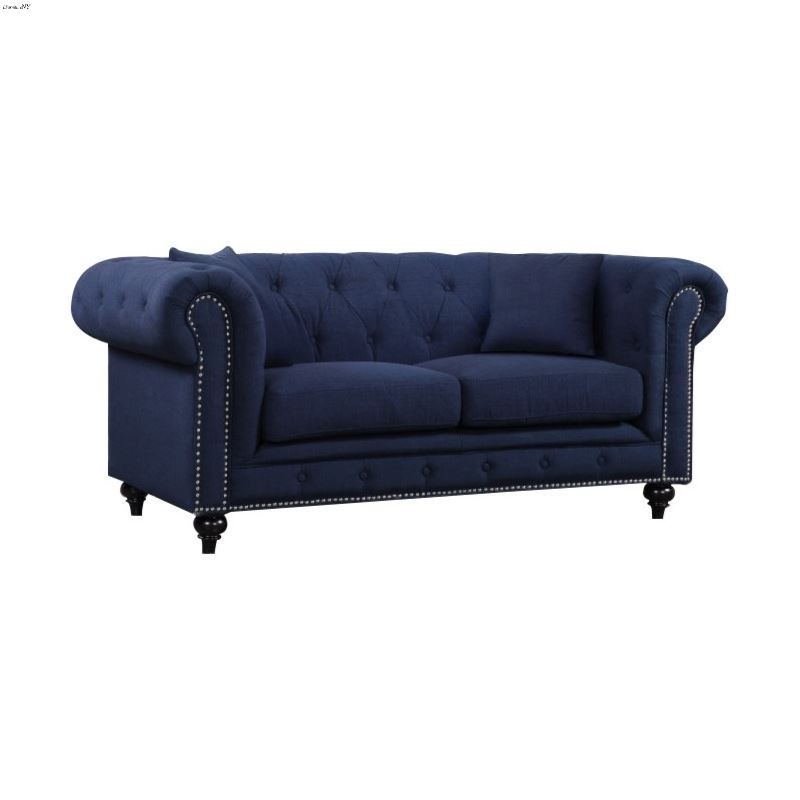 Chesterfield Navy Linen Tufted Love Seat