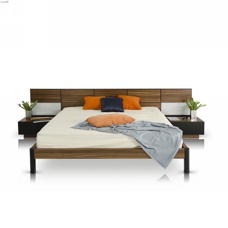 Rondo Modern Walnut Bed with Nightstands