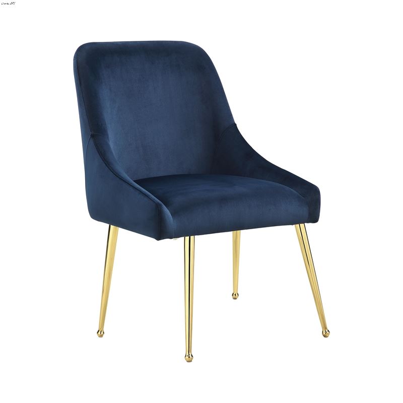 Modern Dark Ink Blue Velvet and Gold Side Chair 19